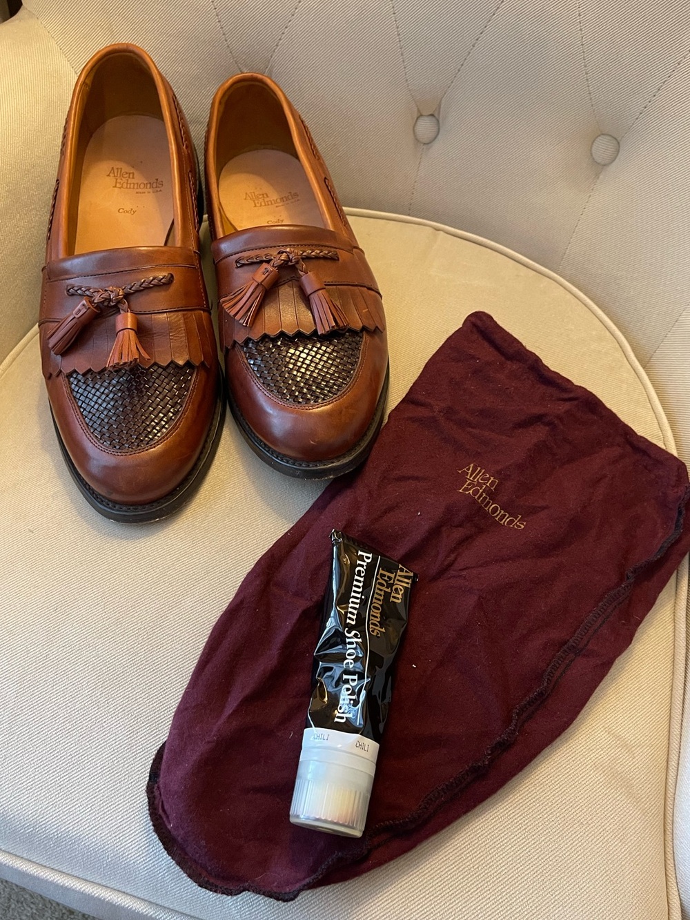 Allen Edmonds "Cody" Woven Tassel Loafers (Size 11.5 D in Chili) - Picture 6 of 8